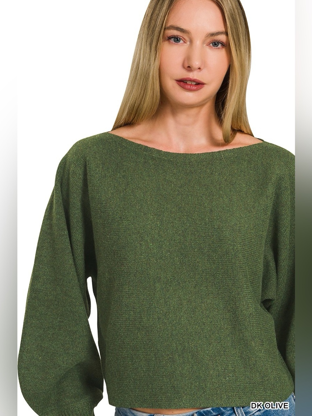 Zenana Boat Neck Balloon Sleeve Sweater - Picture 3 of 9
